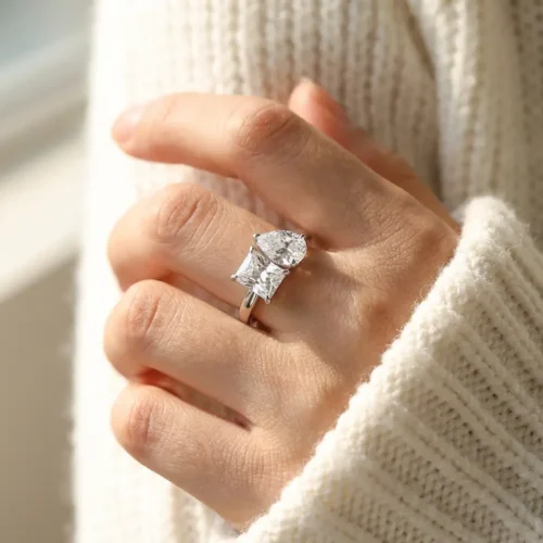 Bague Toi et Moi deux pierres zircon taille Poire et Princesse en Argent 925 – Scoobijou Maroc