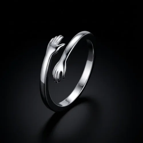 Bague Câlin en argent massif 925 forme mains enlacées, taille réglable - Scoobijou.