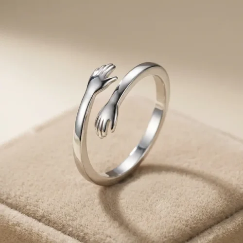 Bague Câlin en argent massif 925 forme mains enlacées, taille réglable - Scoobijou.