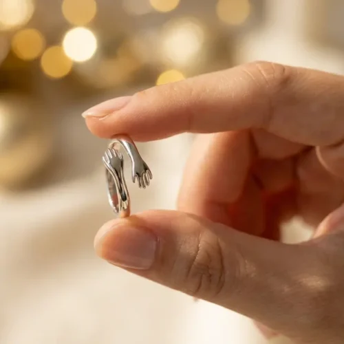 Bague Câlin en argent massif 925 forme mains enlacées, taille réglable - Scoobijou.