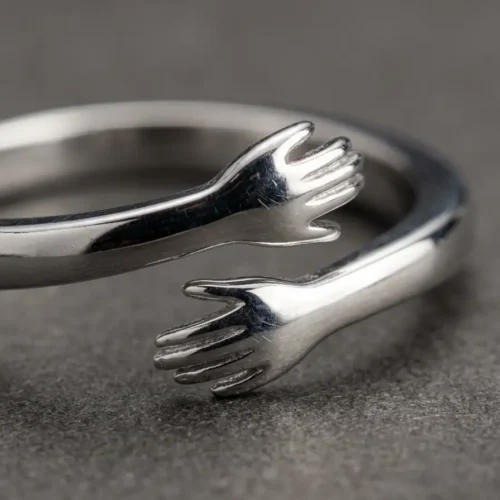 Bague Câlin en argent massif 925 forme mains enlacées, taille réglable - Scoobijou.