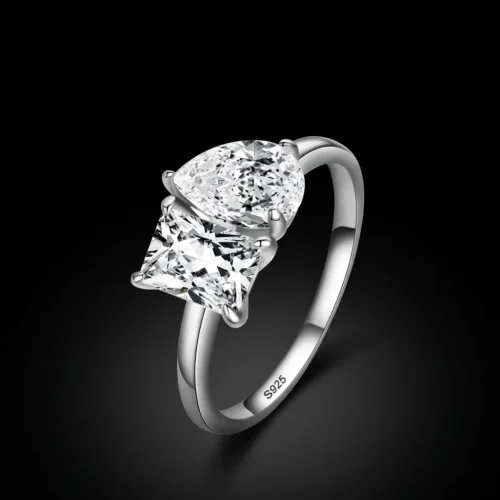 Bague Toi et Moi deux pierres zircon taille Poire et Princesse en Argent 925 – Scoobijou Maroc