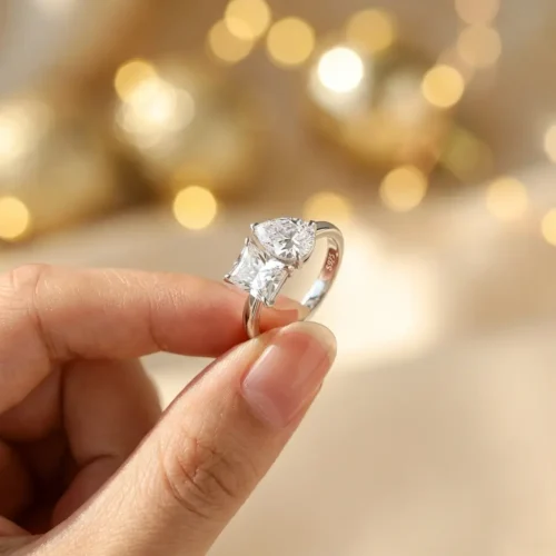 Bague Toi et Moi deux pierres zircon taille Poire et Princesse en Argent 925 – Scoobijou Maroc