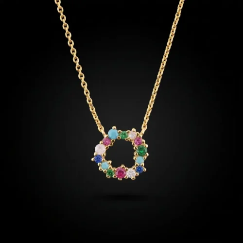 Collier fin en Argent 925 plaqué or avec pendentif cercle serti de pierres multicolores - Scoobijou Maroc
