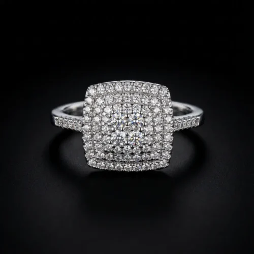 Bague fiançailles pas cher, Bague or blanc femme, Khatem mariage, Bijoux mariage maroc, Accessoires soirée casa, Imitation diamant, Bague zircon carrée.