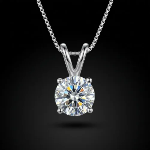 Collier solitaire Moissanite ronde sur chaîne vénitienne argent 925 – Scoobijou Maroc