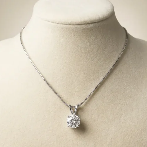 Collier solitaire Moissanite ronde sur chaîne vénitienne argent 925 – Scoobijou Maroc