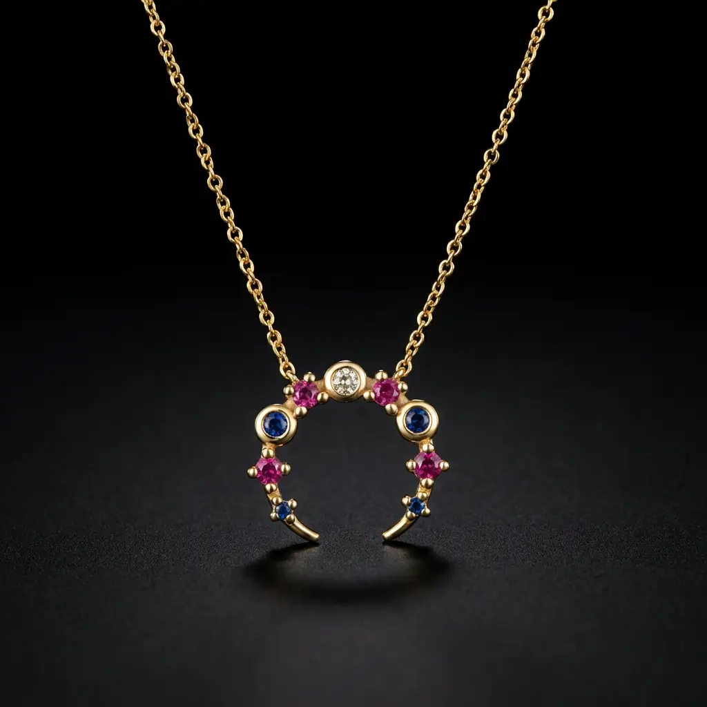 Collier Demi-Lune Argent 925 Trempé Or