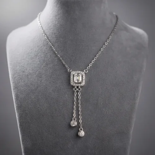 Collier Y (lariat) en argent 925 avec zircon rectangulaire et pavage – bijou femme Maroc – Scoobijou
