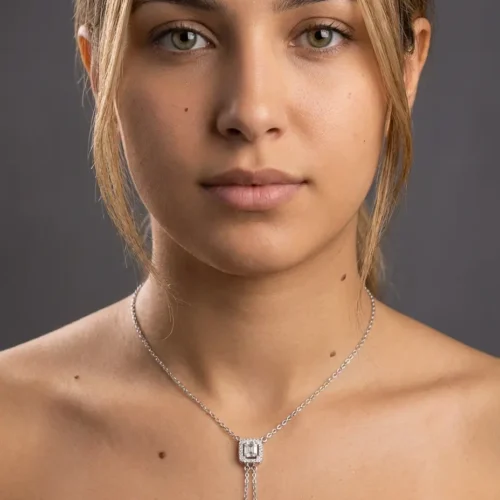 Collier Y (lariat) en argent 925 avec zircon rectangulaire et pavage – bijou femme Maroc – Scoobijou