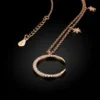 Collier Pendentif Lune & Étoiles "Céleste" - Argent Massif 925 Rose Gold - Zircons Scintillants