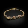 Bracelet triple rangs en cuivre plaqué or jaune, blanc et rose avec fleurs ajourées multicolores sur chaînes billes fines – Bijouterie fantaisie Scoobijou Maroc