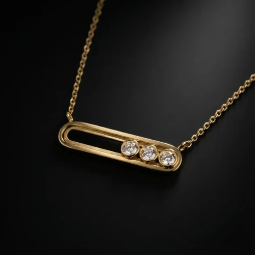 Collier barre horizontale minimaliste avec 3 zircons sertis sur chaîne fine en acier inoxydable doré waterproof - Scoobijou Maroc