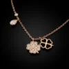 Collier triple charms trèfle porte-bonheur en argent 925 plaqué or rose avec zircons et pendentif goutte - Bijouterie Scoobijou Maroc