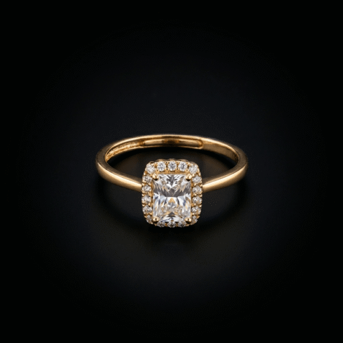 Bague réglable style fiançailles avec grande pierre zircon carrée et halo en plaqué or haute résistance - Scoobijou Maroc