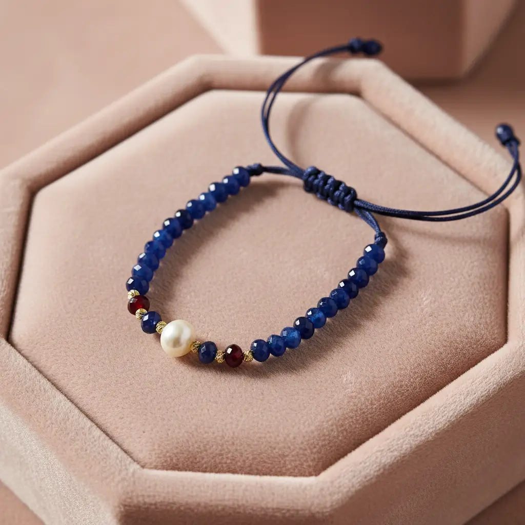 Bracelet artisanal avec perle baroque, pierres rouges et noires