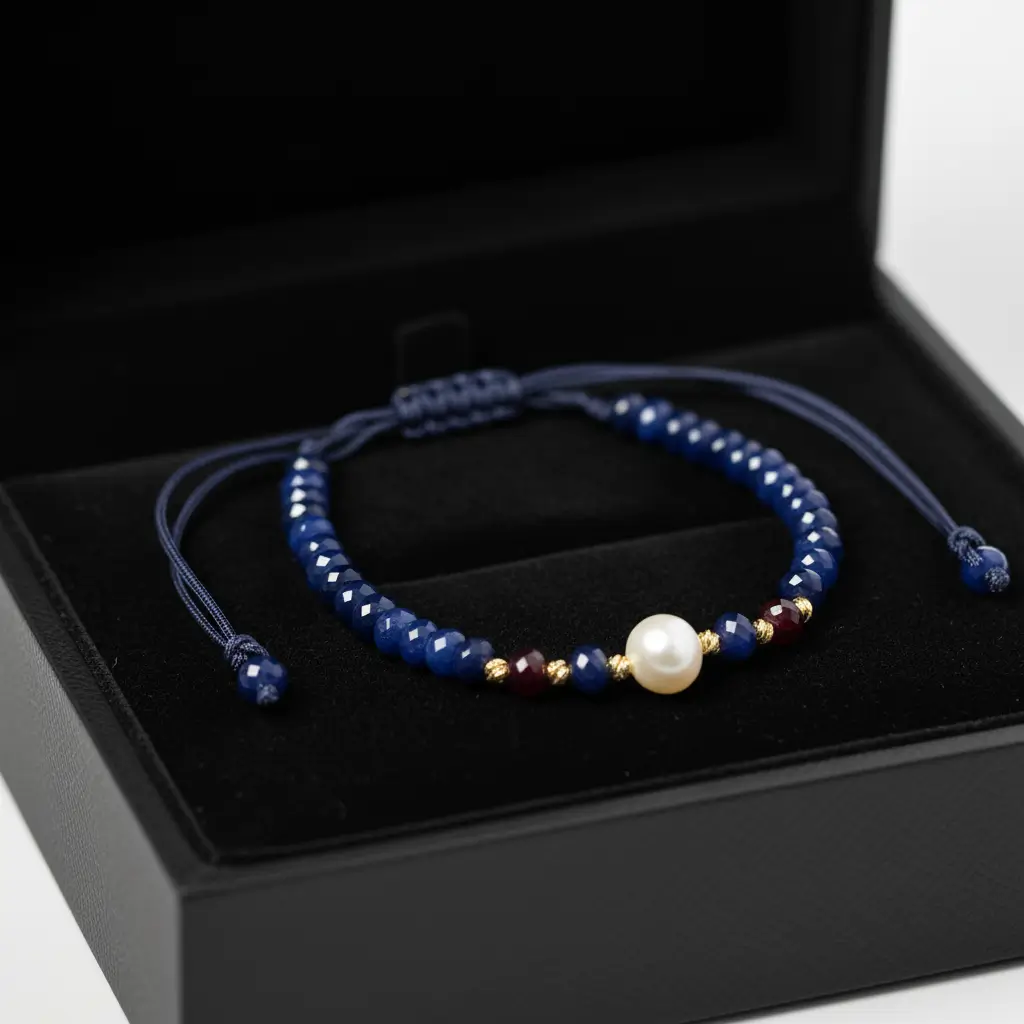 Bracelet artisanal avec perle baroque, pierres rouges et noires