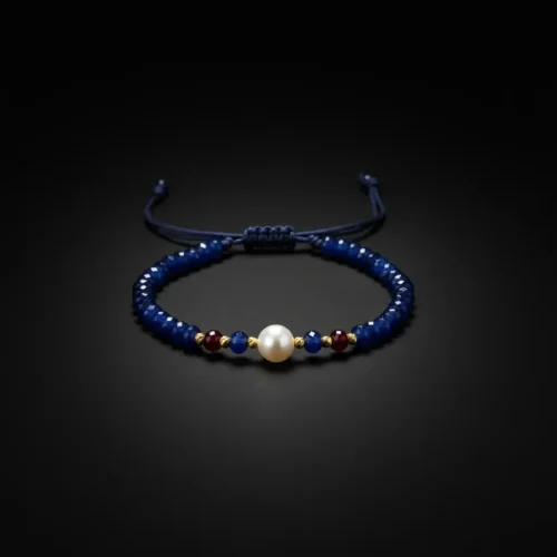 Bracelet artisanal avec perle baroque, pierres rouges et noires