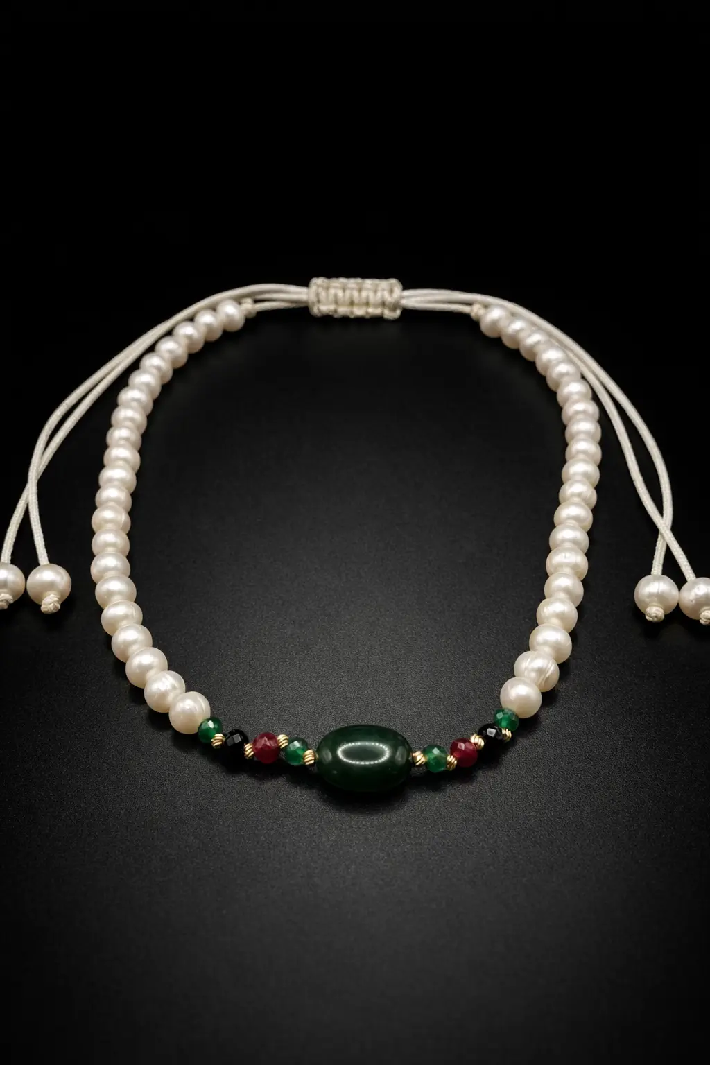 Collier perles d'eau douce naturelles جوهر حر avec boules Or 18K et émeraudes synthétiques premium – Orjouane.com Maroc