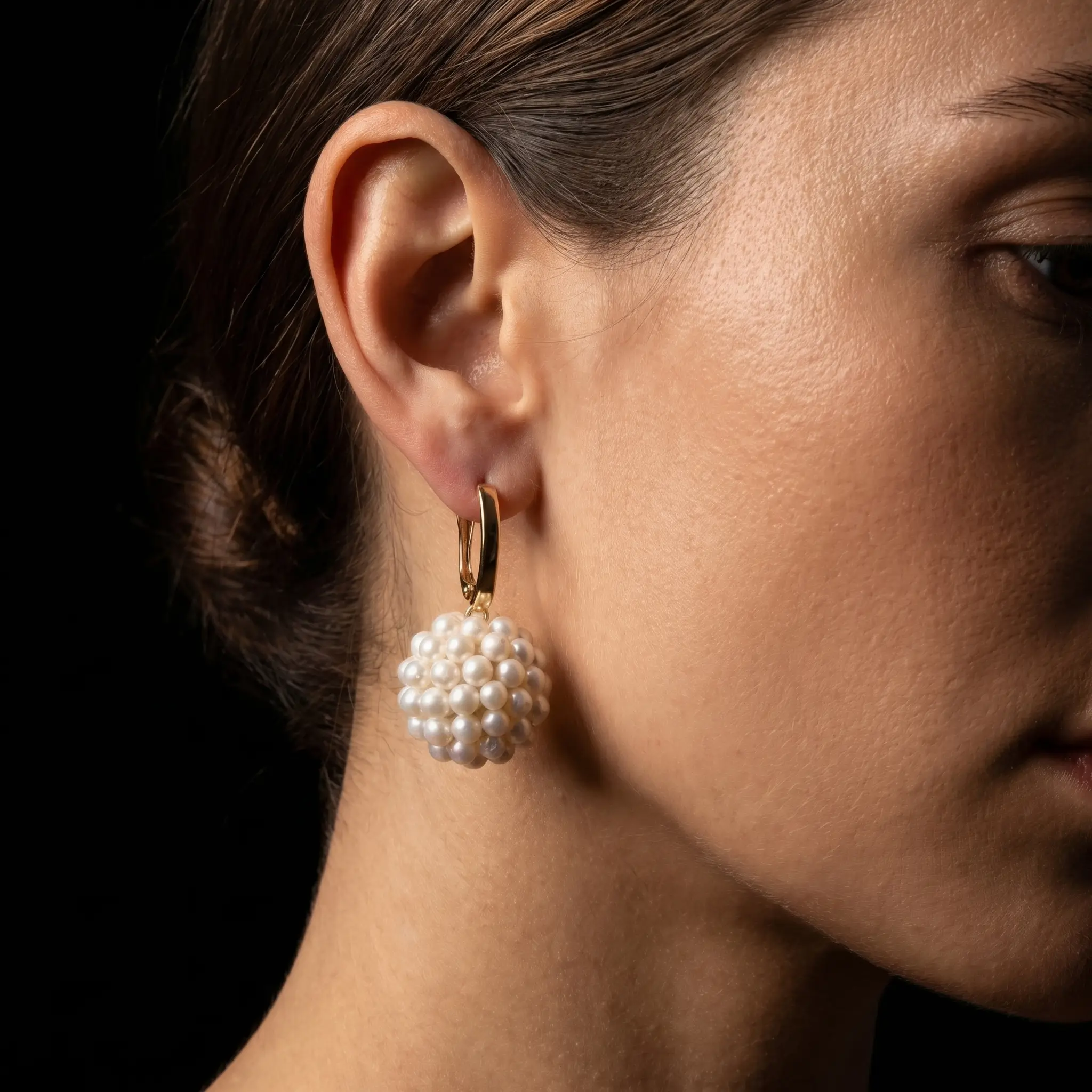 Boucles d'oreilles sphériques en véritables perles d'eau douce et or jaune 18K par ScooBijou