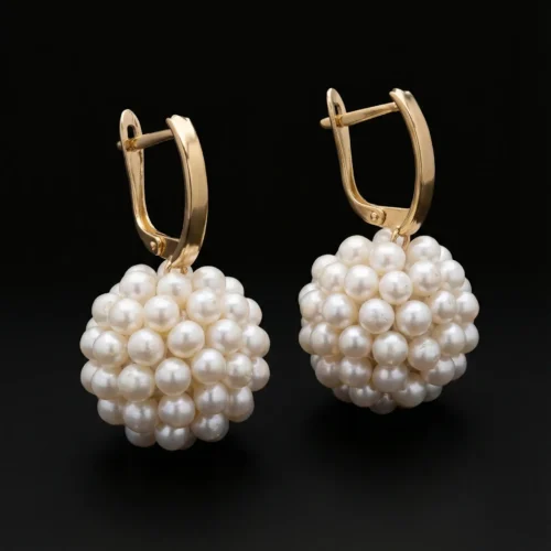Boucles d'oreilles sphériques en véritables perles d'eau douce et or jaune 18K par ScooBijou
