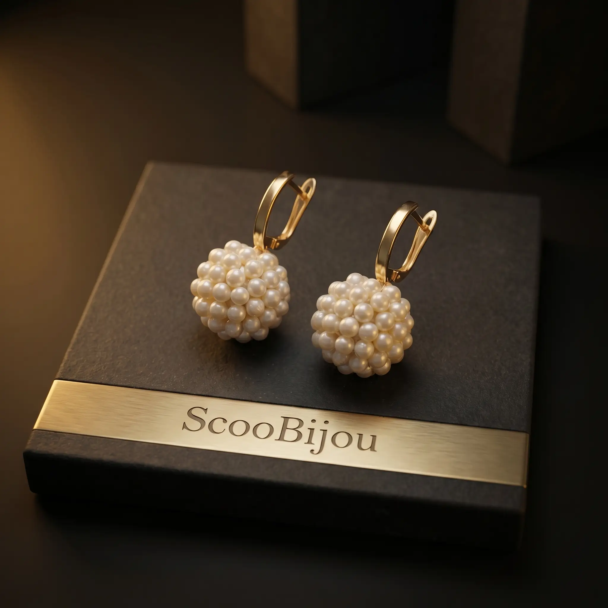 Boucles d'oreilles sphériques en véritables perles d'eau douce et or jaune 18K par ScooBijou
