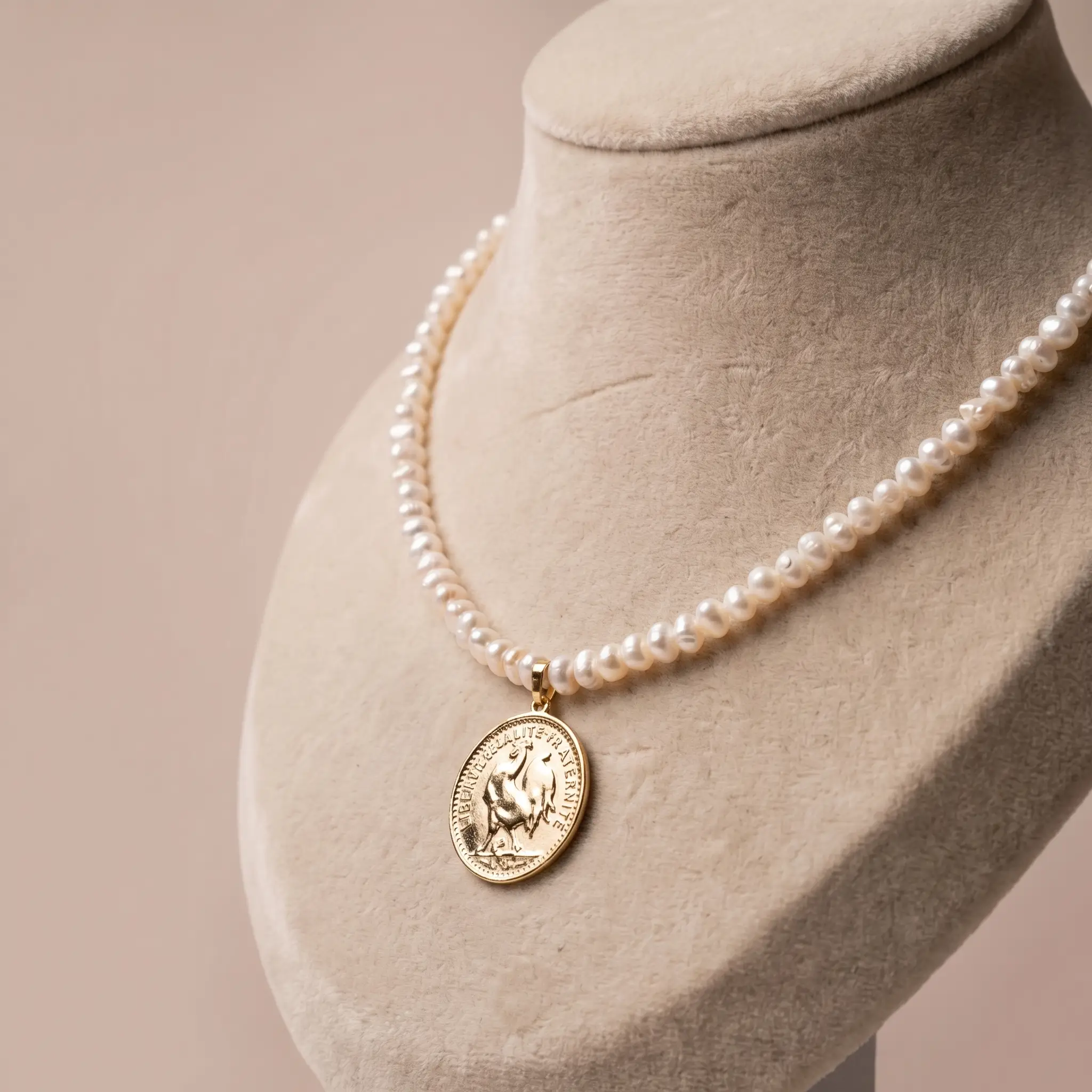 Bijou traditionnel marocain revisité : collier en perles naturelles avec pièce en or 18 carats