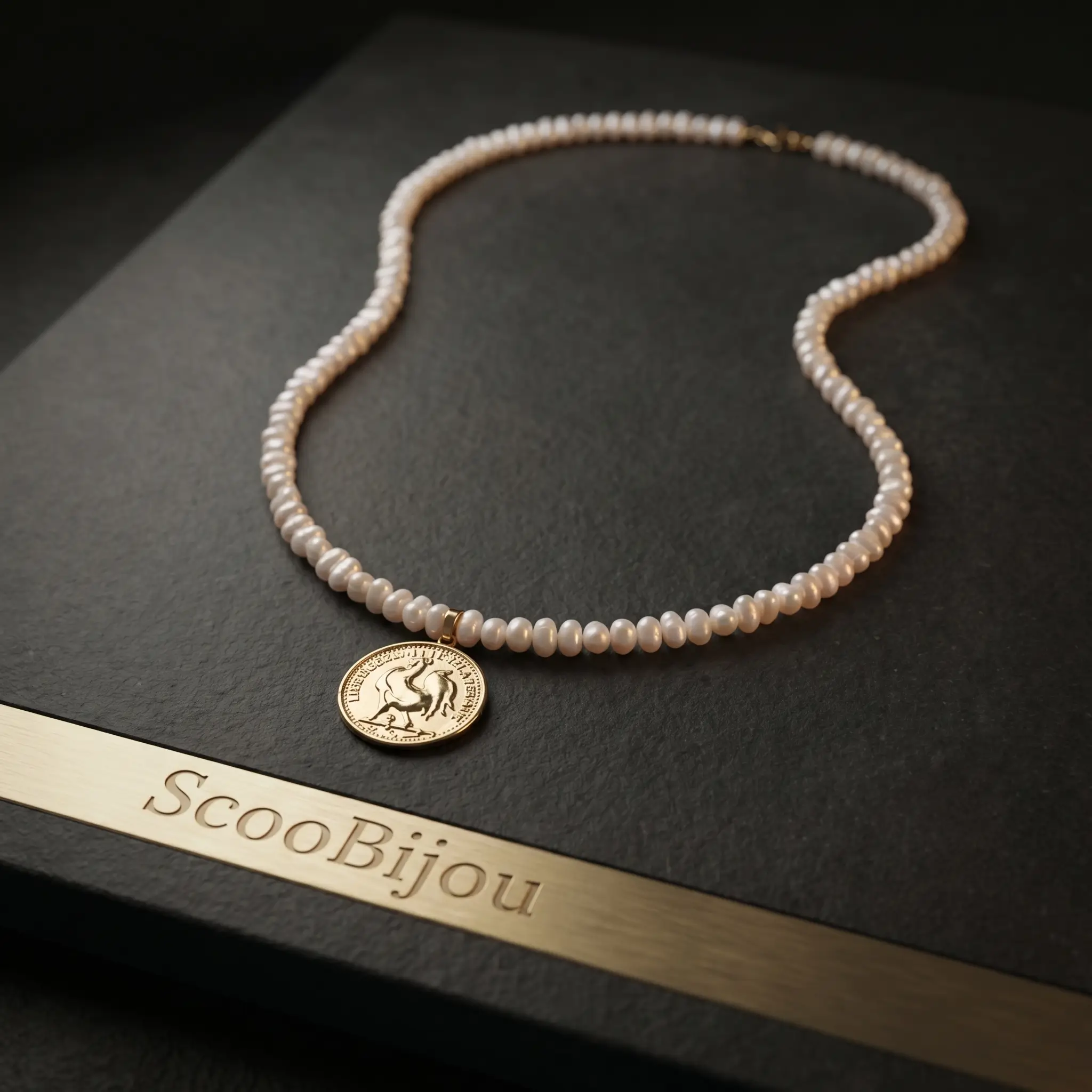 Bijou traditionnel marocain revisité : collier en perles naturelles avec pièce en or 18 carats