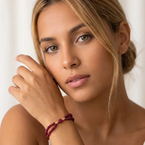 Bracelet double rang en rubis synthétique et acier inoxydable doré ScooBijou