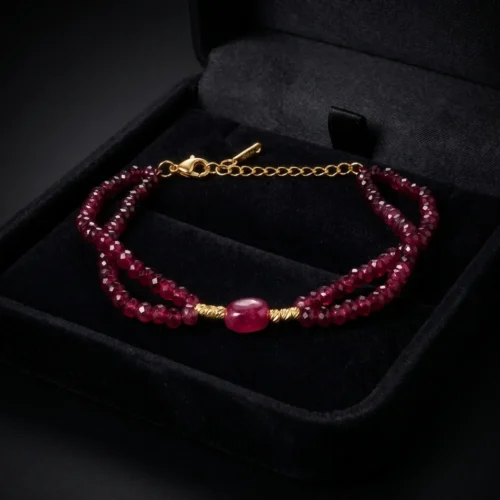 Bracelet double rang en rubis synthétique et acier inoxydable doré ScooBijou